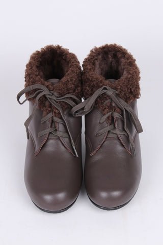 Soft 1940s /1950s booties with wool shearling - Dark Brown - Karin - memery