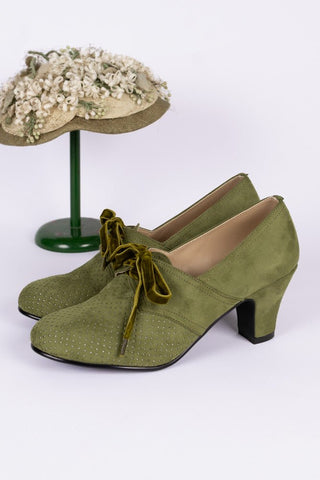 VEGAN shoes - 40s vintage style pumps with shoe lace - Green - Esther - memery