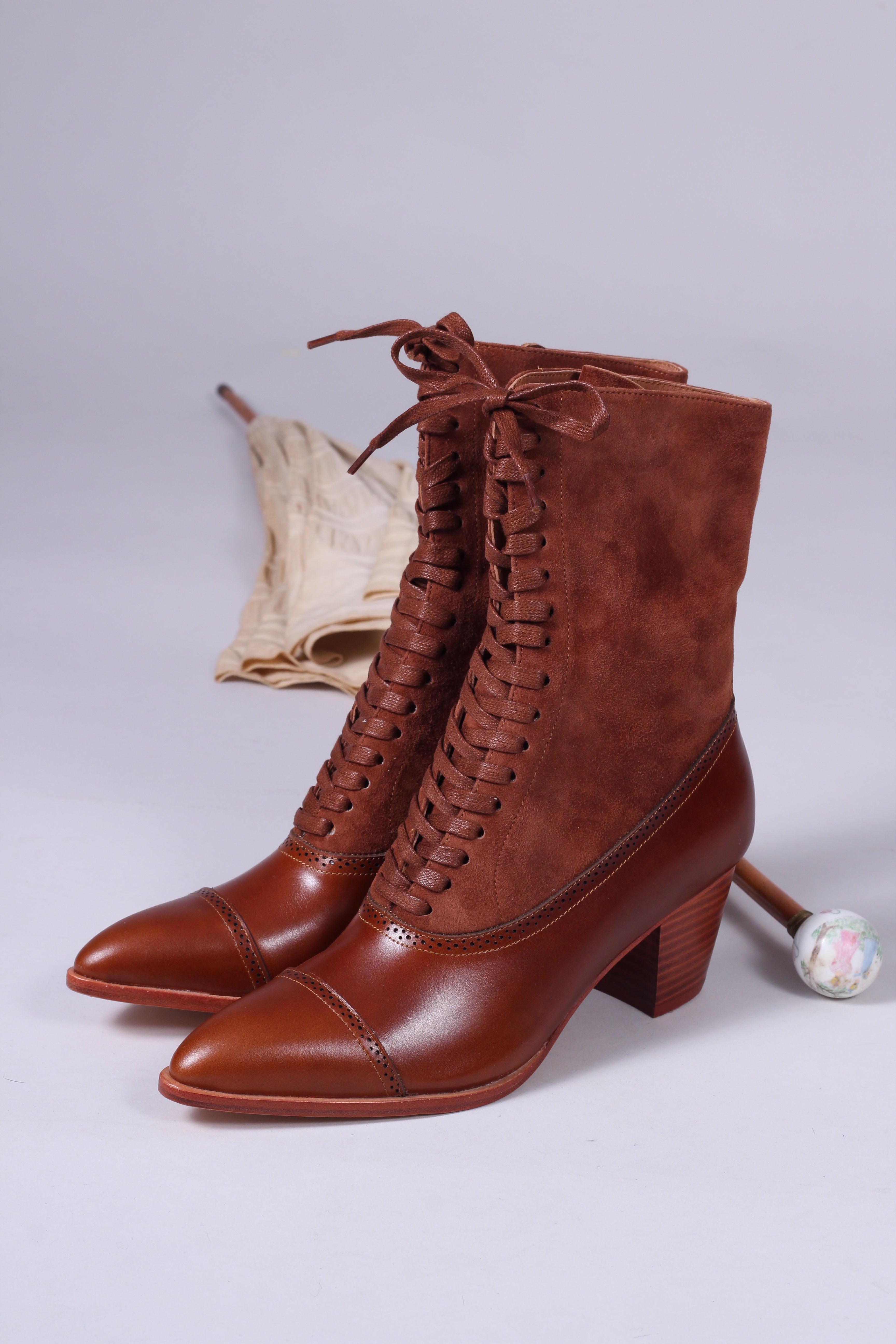 Edwardianske støvler 1900-1910 - cognac brun- Victoria