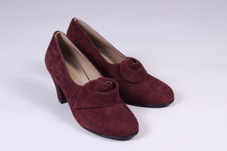 1940'er vintage style pumps i ruskind med roset - Blommefarvet - Luise