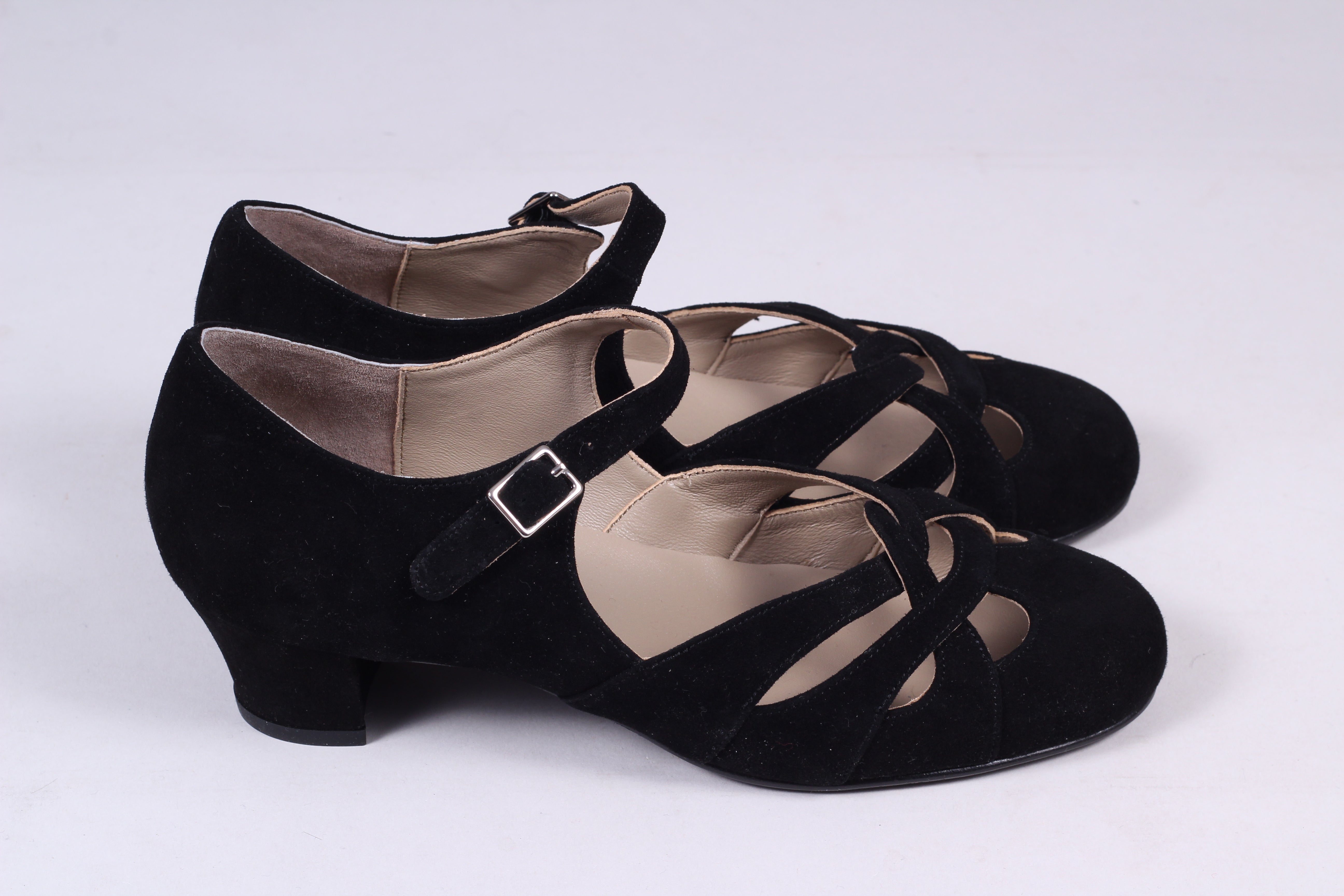 1930'er / 1940'er vintage style sandaler i ruskind - Sort - Ida