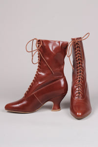 Edwardiansk snørestøvle med pompadour hæl, 1900-1915 -cognac brun - Rose