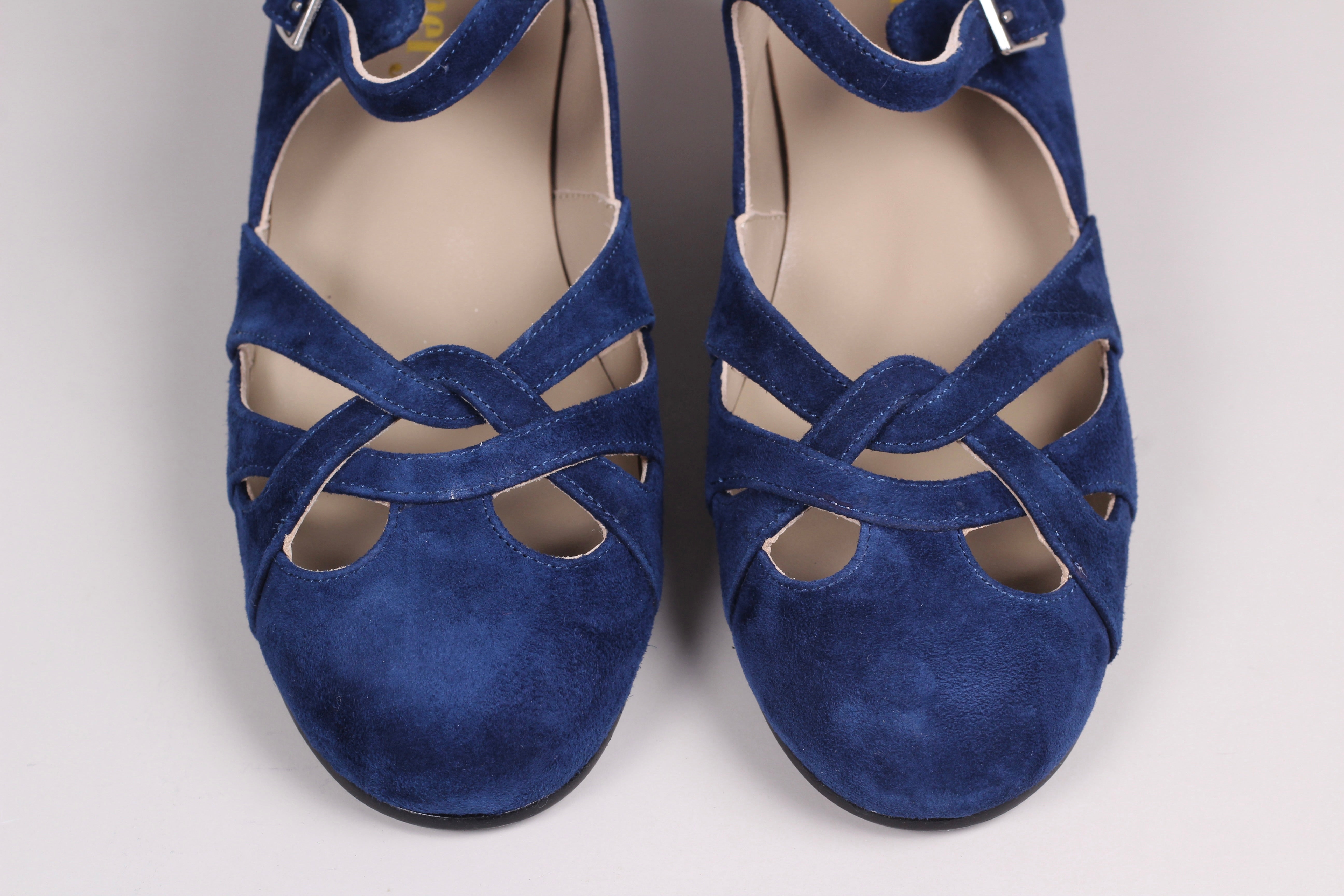 1930'er / 1940'er vintage style sandaler i ruskind, marineblå  - Ida