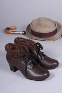 1940er / 1950er style snørestøvle med foer af uld- mørkebrun - Karin