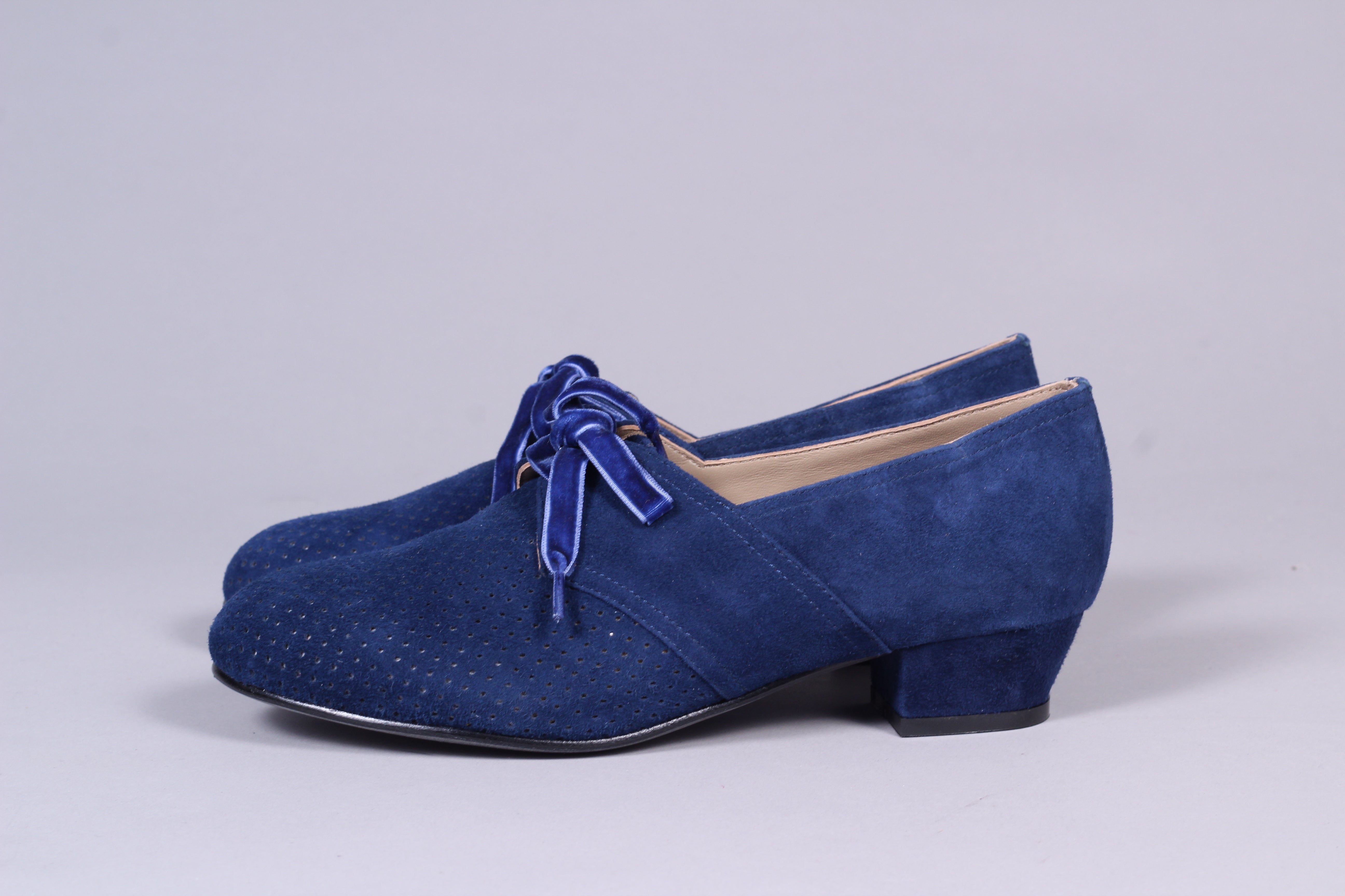 onsdag manifestation Behandle 1940'er vintage style Oxford sko i ruskind - Lav hæl - Navy blå - Esth –  memery