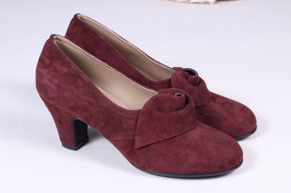 1940'er vintage style pumps i ruskind med roset - Blommefarvet - Luise