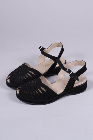 1940s / 50s suede wedge sandals - Black - Ella