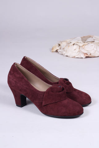 1940'er vintage style pumps i ruskind med roset - Blommefarvet - Luise