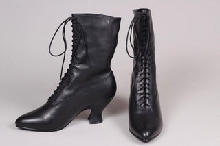 Feminine soft Edwardian boot with pompadour heel, 1900 - 1915 - Black - Rose - memery