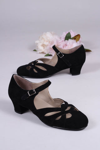 Late 1930s / early 1940s suede shoes - Black - Ida - memery