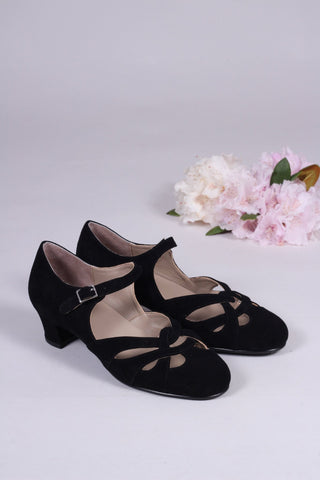 Late 1930s / early 1940s suede shoes - Black - Ida - memery