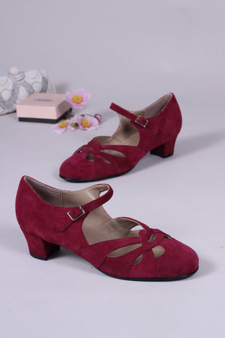 Late 1930s / early 1940s suede shoes - Burgundy red - Ida - memery