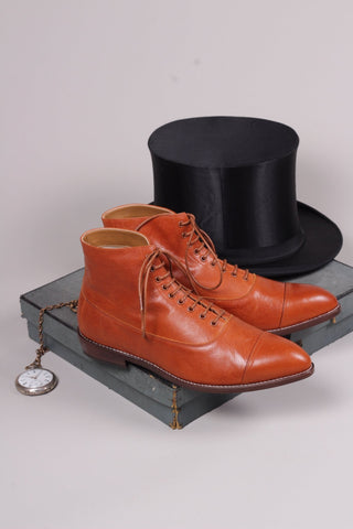 Men's Edwardian 10s / 20s style ankle leather boot - Cognac brown - William - memery