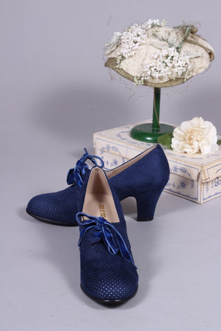 VEGAN shoes - 40s vintage style pumps with shoe lace - Navy Blue - Esther - memery