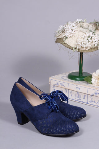 VEGAN shoes - 40s vintage style pumps with shoe lace - Navy Blue - Esther - memery